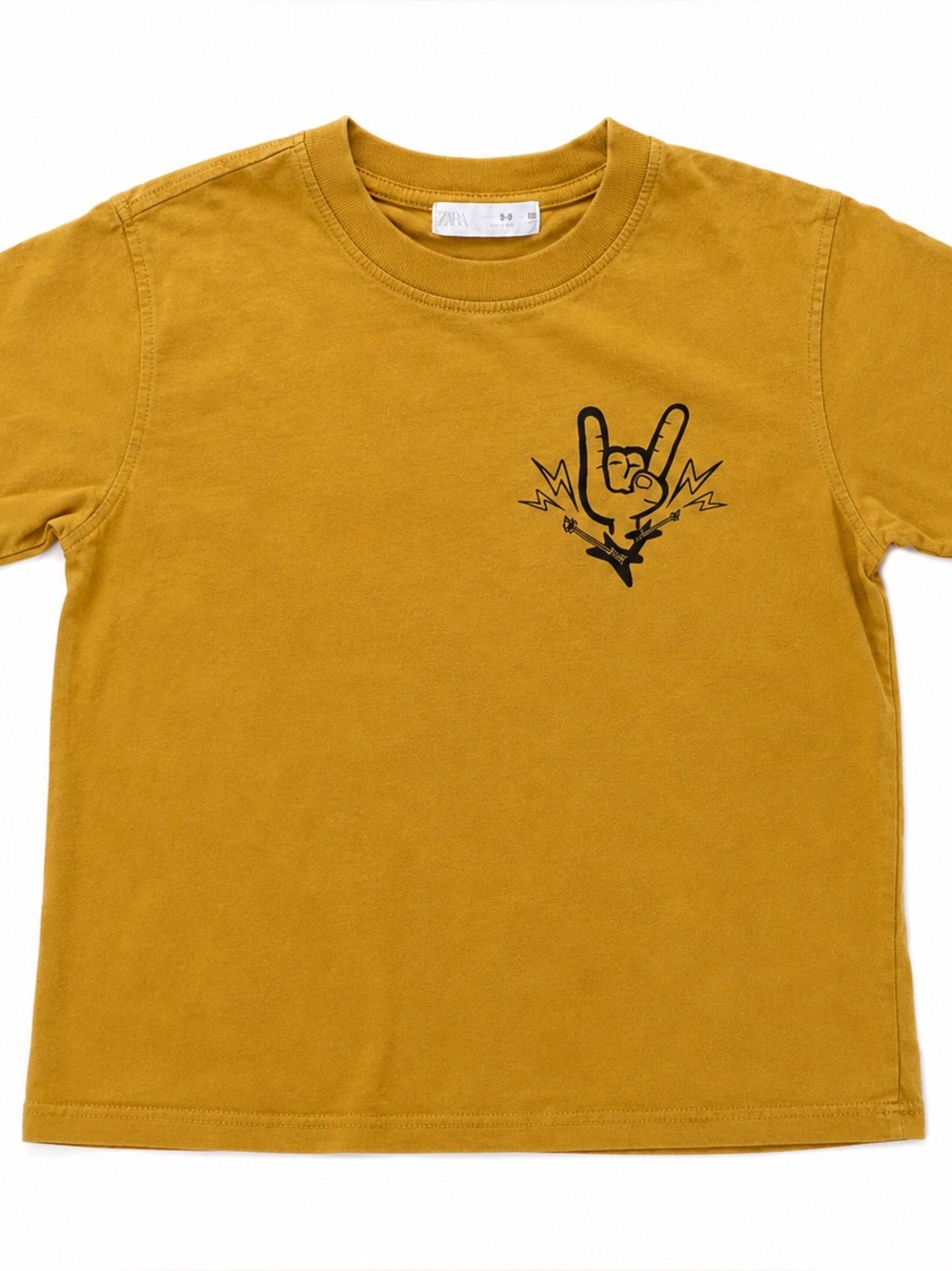 Zara Boys Graphic Tee Size 8/9 Mustard Yellow Rock Hand Shirt